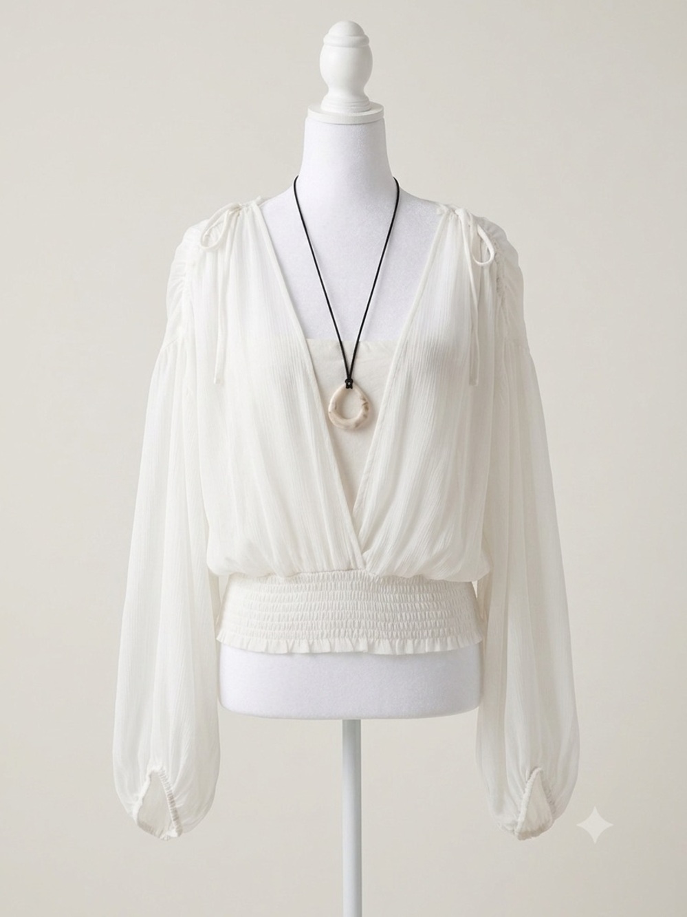 Women's Ivory Sheer Overlay Tie-Shoulder Top by Anthropoligie